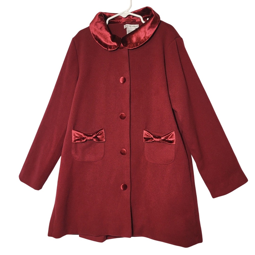 Cupcakes & Cashmere Girls Wine Velvet Bow Collar Accent Dress Coat Size M 7/8